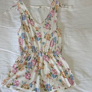 LoveShackFancy Floral Jumpsuit in Cream and Pink